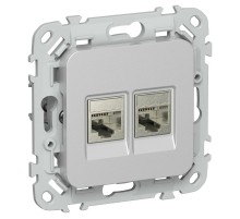 FLITE Розетка 2-ая RJ45/RJ11 кат.5Е/3 STP РКТ5е/3-2-1-ФлА алюминий  FI-KT21-1-K47  IEK