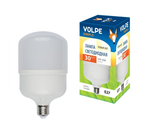 Лампа светодиодная LED-M80-30W/WW/E27/FR/S LED мат., корпус термопластик, 3000К Серия Simple  10810  Volpe