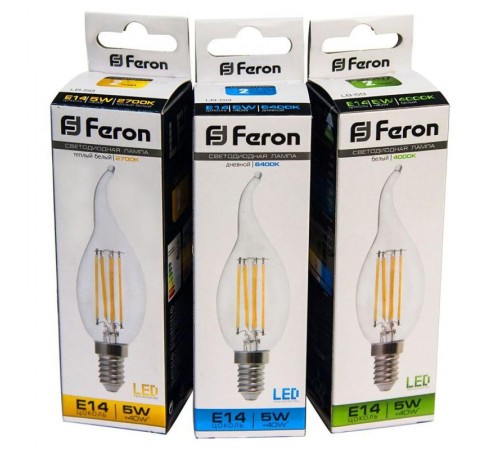 Лампа светодиодная LB-59 (5W) 230V E14 4000K филамент C35T прозрачная  25576  FERON
