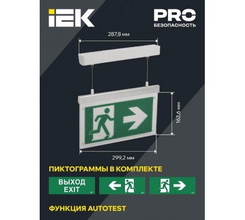 Светильник аварийного освещения светодиодный ССА3002 подвесной 3Вт двусторонний, сменный, БАП на 3 ч  LSSA0-3002-3-20-K03  IEK