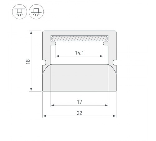 Профиль алюминиевый для светодиодной ленты WPH-FLOOR22-2000 (ARL, Пластик)   023290   Аrlight