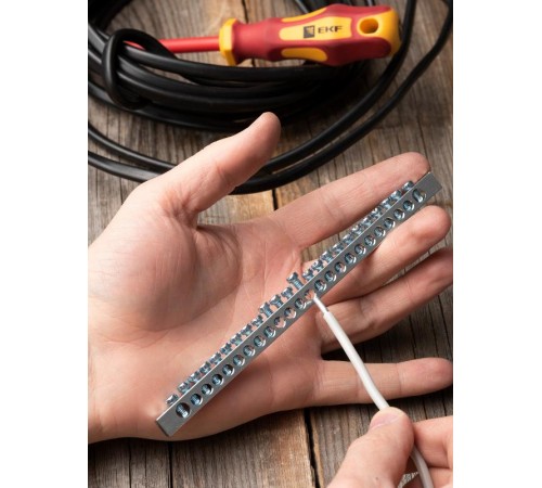 Шина PEN "ноль-земля" (6x9мм) 24 отв. цинк крепеж по краям  sn1-63-24-k  EKF