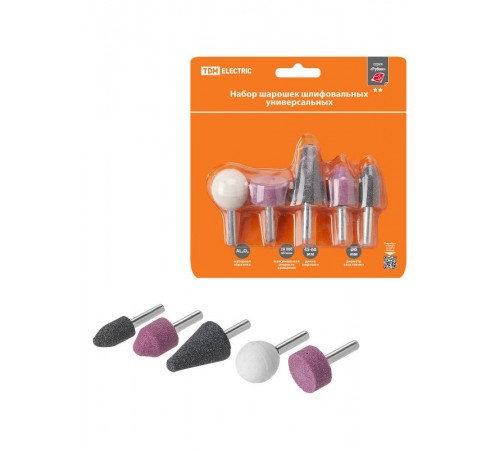 Набор шарошек шлифовальных, абразивных,  6 мм, L 45-60 мм, универсальные, 5 шт, "Рубин"   SQ1097-0503  TDM