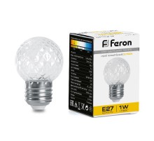 Лампа-строб, (1W) 230V E27 2700K G45 прозрачая, LB-377  38208  FERON