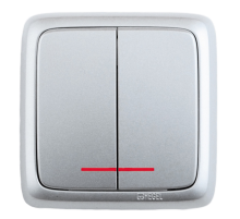 Выключатель открытой установки, двухклавишный, с индикацией, цвет серебро  ВА10-152-06  HEGEL