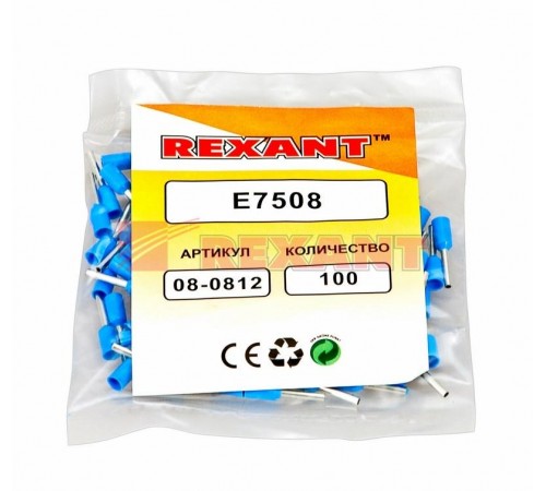 Наконечник штыревой втулочный изолированный F-8 мм 0.75 мм (НШВи 0.75-8) синий  08-0812  REXANT