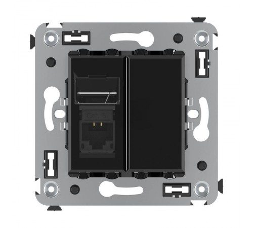 Компьютерная розетка RJ-45 в стену, кат.6 одинарная,"Avanti", "Черный квадрат"  4402293  DKC