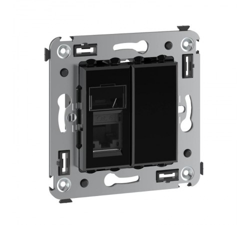 Компьютерная розетка RJ-45 в стену, кат.6 одинарная,"Avanti", "Черный квадрат"  4402293  DKC