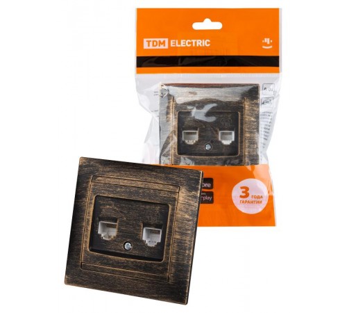 Розетка телефонная RJ11 + компьютерная RJ45 старинная бронза "Лама"  SQ1815-0760  TDM