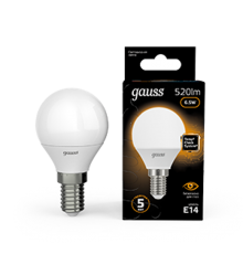 Лампа светодиодная LED 6,5Вт E14 220В 2700К шар  105101107  Gauss