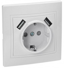 КВАРТА Белый Розетка 1-местная с заземлениемРЮш10-1-КБ 16А USBх2 2,1А  KV-R14-16-U2-K01  GENERICA