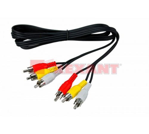 Шнур 3 RCA - 3 RCA, длина 1,5 метра, черный  17-0202  REXANT