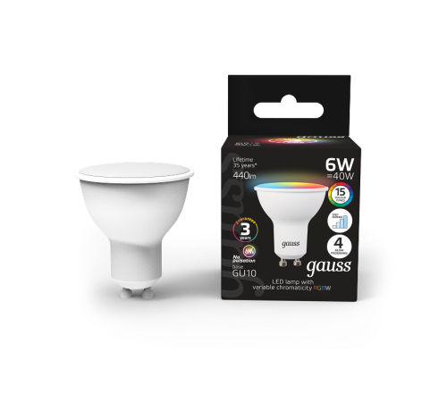 Лампа светодиодная Smart MR16 6W GU10 RGBW+dim 1/10/100  101106406  Gauss
