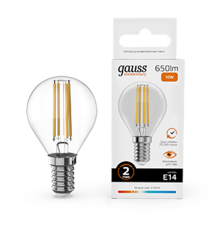 Лампа светодиодная   Filament Elementary Шар 10W 650lm 2700К Е14 LED 1/10/100  52110  Gauss