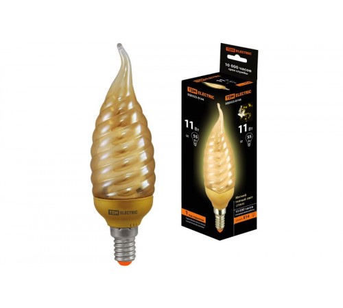 Лампа энергосберегающая КЛЛ 12Вт E14 827 золотая cвеча витая на ветру СGTW (mini)  SQ0323-0144  TDM