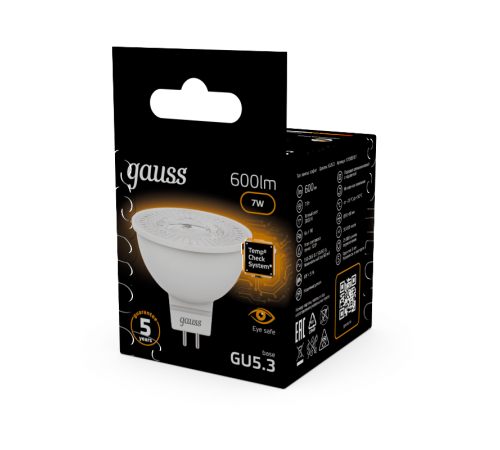 Лампа светодиодная LED 7Вт GU5.3 220В 2700К MR16  101505107  Gauss
