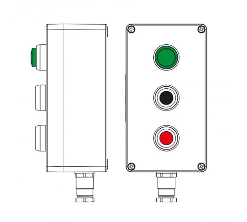 Взрывозащищенный пост управления из полиэстера CPE-P-04-(1xLG(250)-1xP1B(11)-1xP1R(11))-1xKH2MHK(C)1Ex d e IIC Т5 Gb / Ex tb IIICT95°C Db IP66/КЗ  22