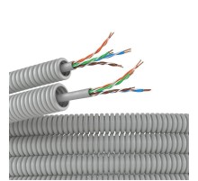 Электротруба ПВХ гибкая гофрированная д. 16 мм, цвет серый, с кабелем витая пара 5EU/UTP нг(А)-HF, 50 м  9EU91650  DKC