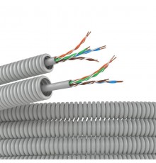 Электротруба ПВХ гибкая гофрированная д. 16 мм, цвет серый, с кабелем витая пара 5EU/UTP нг(А)-HF, 100 м  9EU916100  DKC