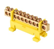 Шина "0" PE (6х9мм) 10 отверстий латунь желтый изолятор тип "Стойка" на DIN-рейку EKF PROxima  sn0-63-10-sy  EKF