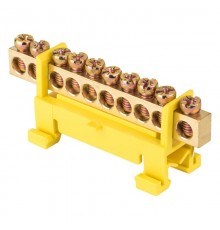 Шина "0" PE (6х9мм) 10 отверстий латунь желтый изолятор тип "Стойка" на DIN-рейку EKF PROxima  sn0-63-10-sy  EKF