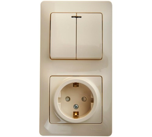 Glossa Бежевый Блок: Розетка с заземлением со шторками и 2-кл. Выключатель с подсветкой  GSL000275  SE