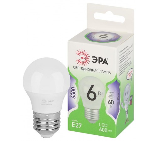 Лампа светодиодная  GREEN LINE LED P45-6W-865-E27 GL E27 6 Вт шар холодный свет  Б0067059  ЭРА