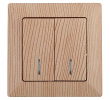 4-105-11 Intro Выключатель двойной с подсветкой, 10А-250В, СУ, Solo, сосна  Б0043297  Intro