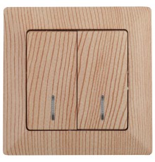 4-105-11 Intro Выключатель двойной с подсветкой, 10А-250В, СУ, Solo, сосна  Б0043297  Intro