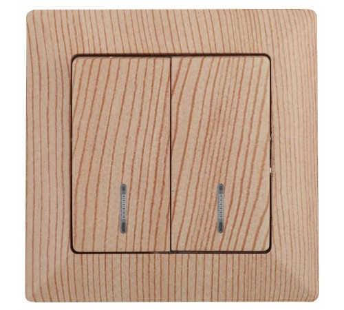 4-105-11 Intro Выключатель двойной с подсветкой, 10А-250В, СУ, Solo, сосна  Б0043297  Intro