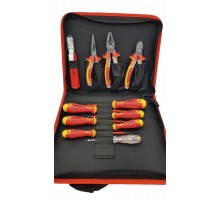 Набор диэл. отверток, бокорезов, плоскогубцев, длинногубцев, стриппера и отвертки тестера в сумке  41391104  Felo