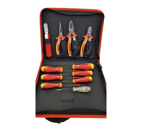 Набор диэл. отверток, бокорезов, плоскогубцев, длинногубцев, стриппера и отвертки тестера в сумке  41391104  Felo