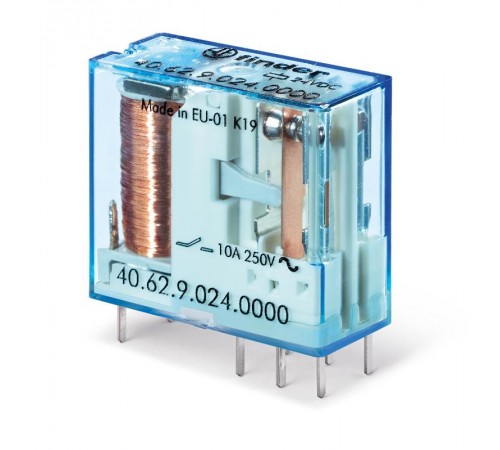 Миниатюрное универсальное электромеханическое реле; монтаж на печатную плату или в розетку; выводы с шагом 5мм; 2CO 10A  406271104000  Finder