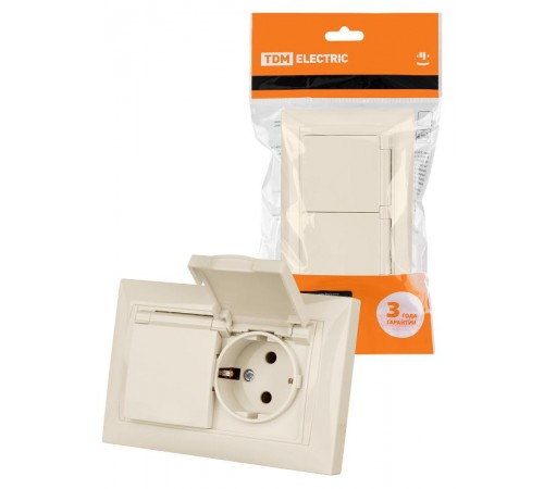 Розетка двойная 2П+З 16А 250В IP44 с защ. шт. с крышкой сл. кость "Лама"  SQ1815-0160  TDM