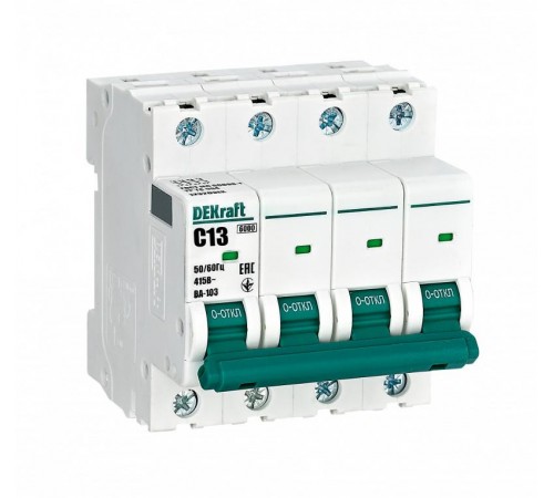 Выключатель автоматический четырехполюсный ВА-103 4Р 13А характеристика C 6кА  12320DEK  DEKraft