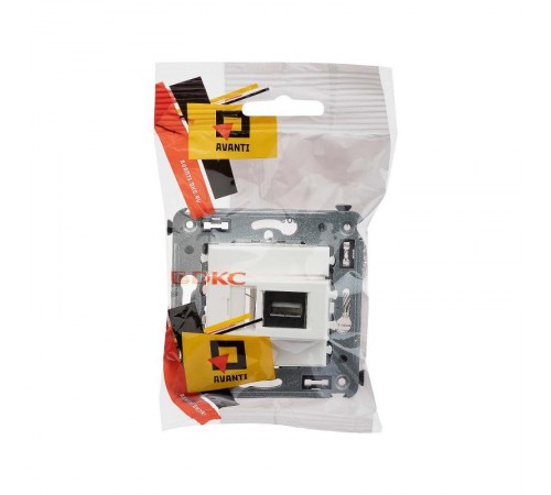 USB 2.0 розетка одинарная в стену, тип А-А, "Avanti", "Белое облако"  4400403  DKC