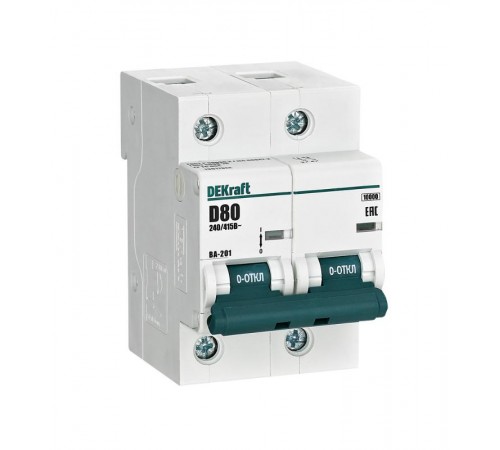 Выключатель автоматический двухполюсный ВА-201 80А D 10кА  13017DEK  DEKraft