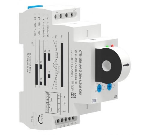 Реле контроля тока AM 2А-20А 2 конт. 24-240В AC/24В DC  CTR-450-AM-2-20A-U240-C00  ONI