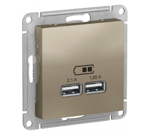 AtlasDesign Шампань Розетка USB, 5В, 1 порт x 2,1 А, 2 порта х 1,05 А, механизм  ATN000533  SE