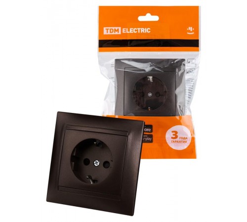Розетка 2П+З 16А 250В с защ. шт. шоколад "Лама"  SQ1815-0511  TDM