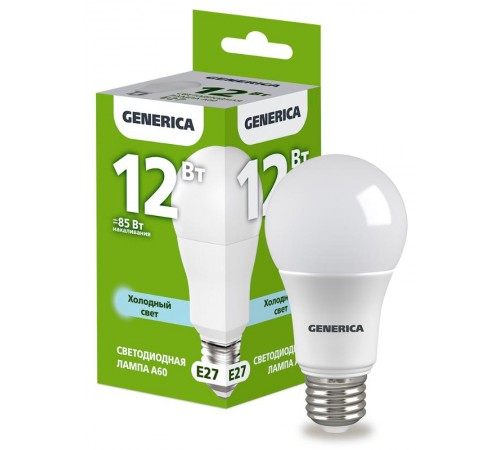 Лампа светодиодная A60 груша 12Вт 230В 6500К E27   LL-A60-12-230-65-E27-G  GENERICA