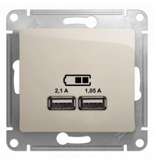Glossa Молочный USB Розетка, 5В/2100мА, 2х5В/1050мА, механизм  GSL000933  SE