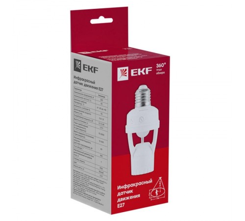 Датчик движения ИК  E27 60Вт 360гр. до 7м IP20 EKF PROxima   dd-ms-E27   EKF