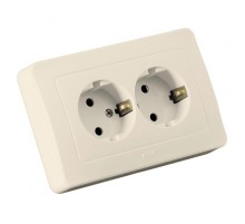 Розетка скрытой установки, двухместная, с заземляющим контактом, цвет слоновая кость  РС16-351-01  HEGEL