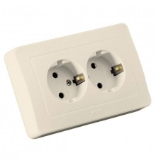 Розетка скрытой установки, двухместная, с заземляющим контактом, цвет слоновая кость  РС16-351-01  HEGEL