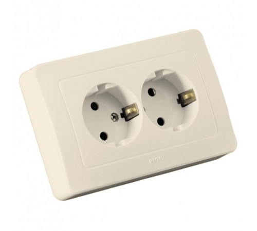 Розетка скрытой установки, двухместная, с заземляющим контактом, цвет слоновая кость  РС16-351-01  HEGEL