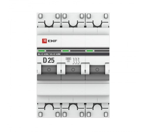 Выключатель автоматический трехполюсный 3P 25А (D) 6кА ВА 47-63M без теплового расцепителя EKF PROxima  mcb4763m-6-3-25D-pro  EKF (замена - M63MA632