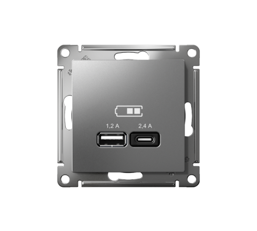AtlasDesign Сталь USB Розетка A+С, 5В/2,4 А, 2х5В/1,2 А, механизм  ATN000939  SE