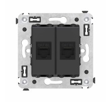 Компьютерная розетка RJ-45 без шторки в стену, кат.6А двойная, "Avanti", "Черный матовый"  4412674  DKC