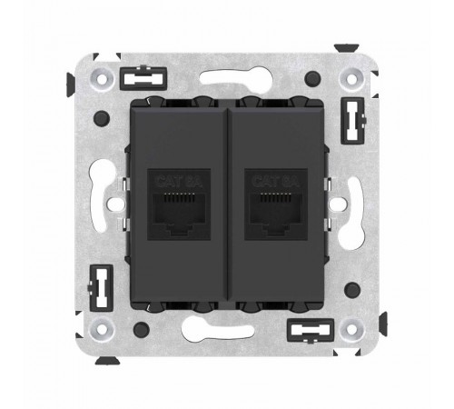 Компьютерная розетка RJ-45 без шторки в стену, кат.6А двойная, "Avanti", "Черный матовый"  4412674  DKC